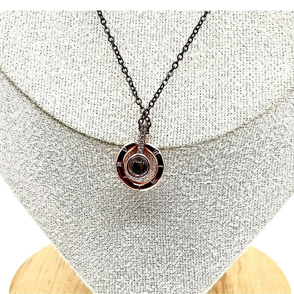 Vintage Rose Gold Tone Roman Numeral Projection Pendant Necklace Classic Lobster